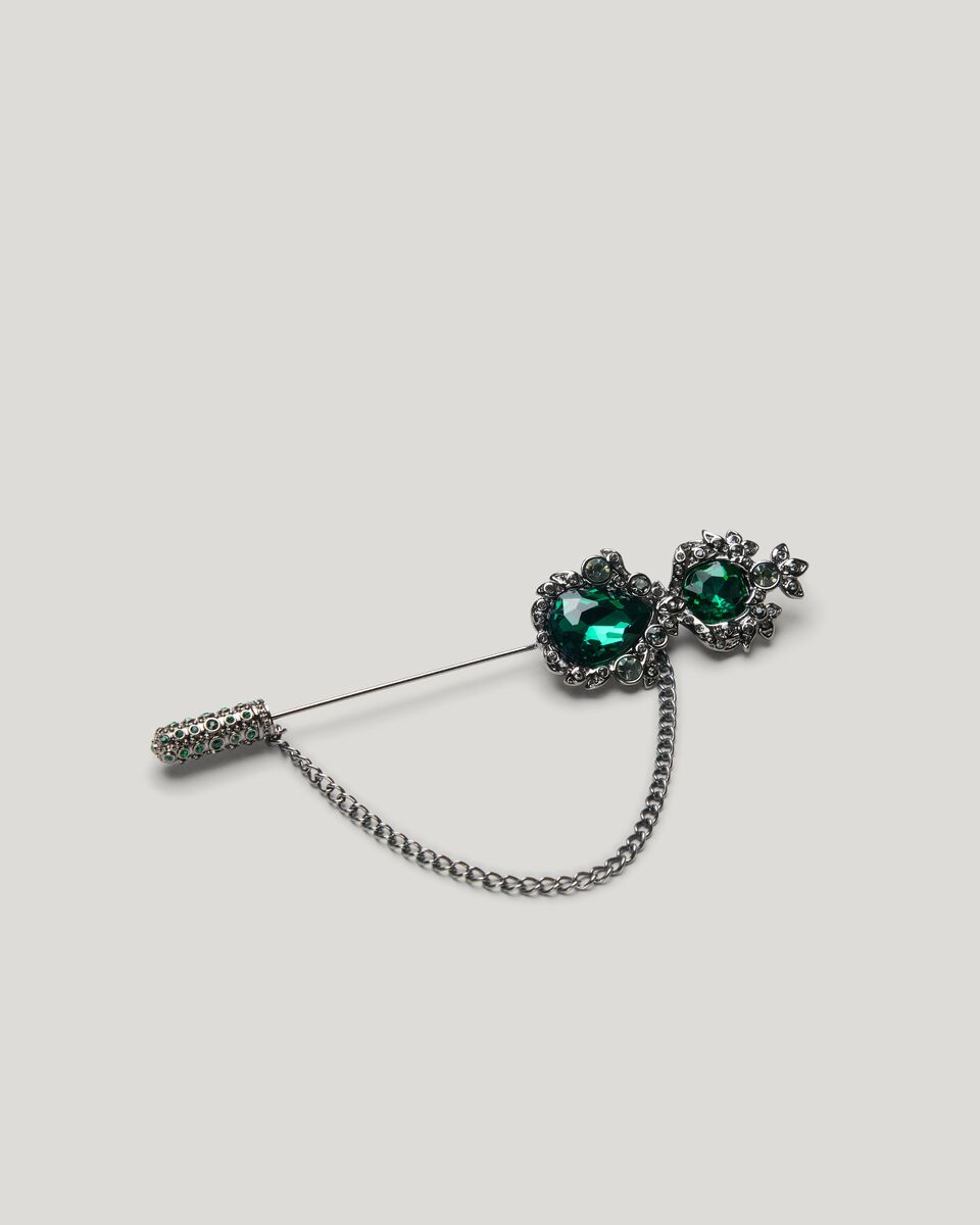 Large Crystal Jewelled Lapel Pin, Emerald, hi-res